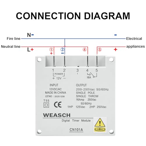 Timer Switch, DC/AC 12V 16Amp, Programmable Timer Time Relay Switch - size: AC/DC 12V