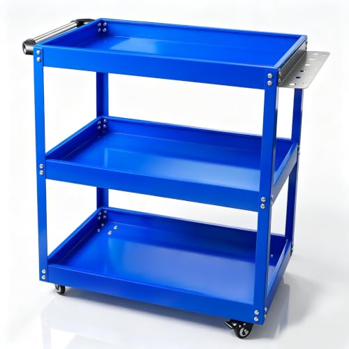 3-Tier Thickened Metal Cart w/Lockable Silent Wheels 440LBS