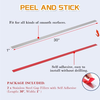 2Pcs Stainless Steel Sheet Trim Strips, Gap Filler for Wall Oven/Microwave Combo/Range/Cooktop, Self-Adhesive Gap Cover, 30 Inches Long, 1 Inch Wide - size: 1'' Wide