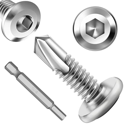 100Pcs 10 x 3/4" Sheet Metal Screws, Stainless Steel Flat Head Socket Cap Self Drilling Screw, Allen Socket Drive, Self Tapping Screws with Drill Bit - color: Silver, size: #10 x 3/4"