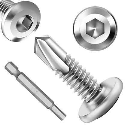 100Pcs 10 x 3/4" Sheet Metal Screws, Stainless Steel Flat Head Socket Cap Self Drilling Screw, Allen Socket Drive, Self Tapping Screws with Drill Bit - color: Silver, size: #10 x 3/4"