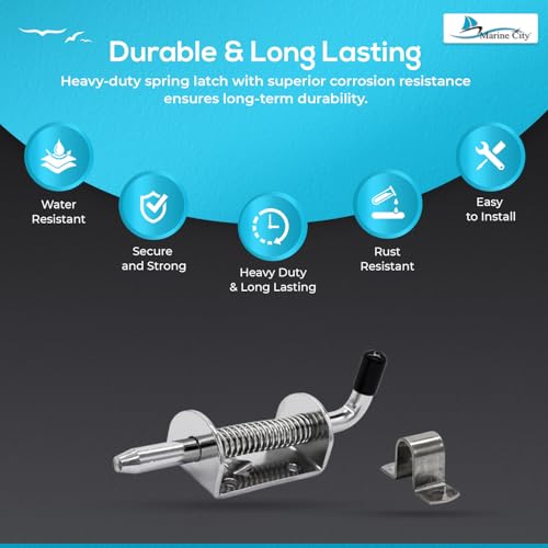 MARINE CITY 6 inches Stainless Steel Marine Heavy Duty Strong Durable Spring Latch Barrel Bolt with Cradle for Boat Yacht Trailer Gates Shed Door Garage Accessories (1 Pcs) - size: 6"