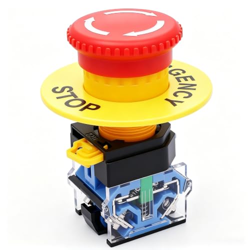 TWTADE 22mm 1 NO 1 NC Red Mushroom Emergency Stop Push Button Switch AC 440V 10A LA38A-11ZS - color: red, size: 1NO 1NC