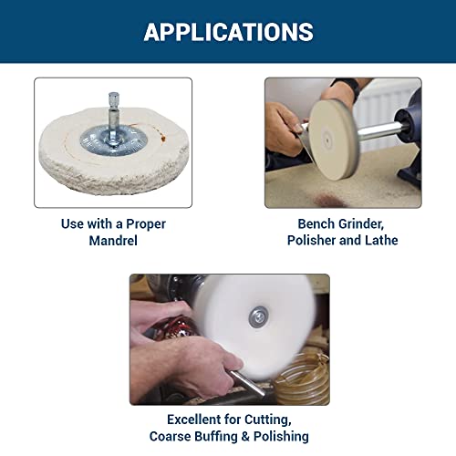 Benchmark Abrasives 4" Cotton Cushion Sewn Buffing Polishing Wheel for Bench Grinder with 1/4" Mandrel, for Polishing Finishing Smoothing on Aluminum, Stainless Steel (Cotton Cushion)