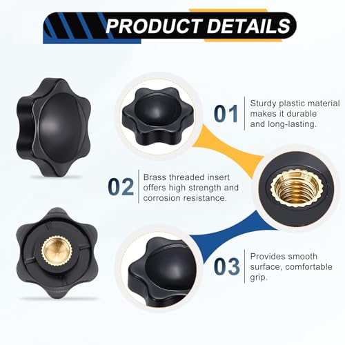 HARFINGTON Star Knob M8 Female Thread 32mm Head Brass Insert Black 3pcs - color: Black, size: M8 x 32mm