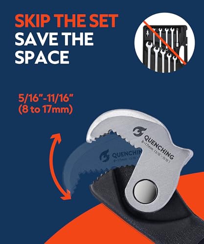 QUENCHING Self Adjusting Crowfoot Wrench, 7.5" Auto Jaw 5/16" to 11/16", 8 to 17 mm, Rust Resistant & Power Grip, Space-Saving Alternative to Wrench Sets for Car and Home Repairs - size: 7.5" Wrench