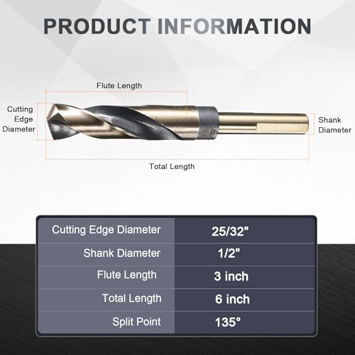 uxcell 25/32" Drill Bit 1/2" Reduced Shank 3-Flat M35 5% Cobalt HSS - size: 25/32" with 1/2" Shank