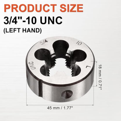 3/4"-10 UNC Round Threading Die Left Hand Alloy Steel - size: 3/4"-10 UNC