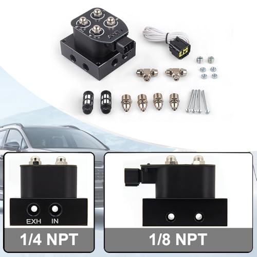 12V Air Ride Suspension 4-Valve Air Ride Suspension Manifold - 1/4 NPT, With quick connectors and plugs （only solenoid valve） - color: 4-Valve