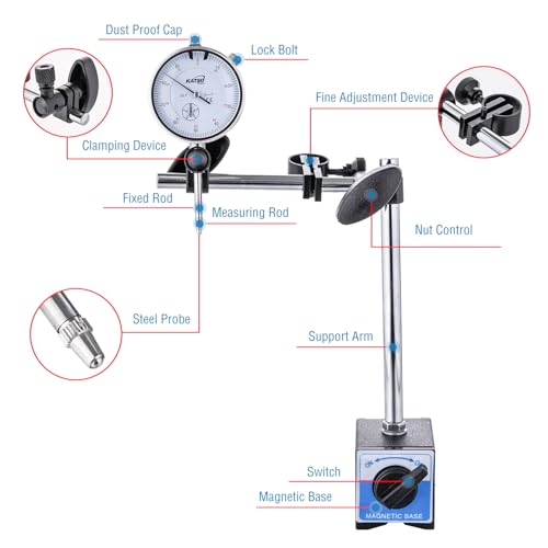 KATSU Tools Dial Indicator with Magnetic Base 0-1.0" Tester Gauge 0.001" Precision, Fine Adjustment, Professional Measuring Toolkit in Storage Case 401112