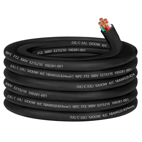 50ft 18/4 Wire SJOOW Portable Power Cable,18 Gauge 4 Conductor SJOOW Cord - size: 50 FT, style: 18AWG(4-Conductor)