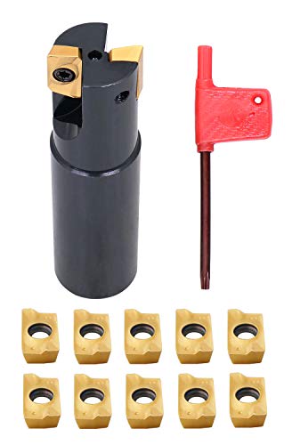 Accusize Industrial Tools 1'' 90 Deg Square Shoulder Indexable End Mill Plus 12 Apkt1604 Carbide Inserts, 0056-0921+0056-1604 - size: 1" Cut, 1" Shk, 2 Fl, w/ 12 add'l inserts