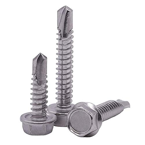 #14 x 1-1/2" (25 pcs) Hex Washer Head Self Drilling Screws, 410 Stainless Steel Metal Sheet Tek Screws, Self Tapping Point, No Pre-drilled Hole Needs - size: #14 x 1-1/2"
