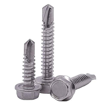 #14 x 1-1/2" (25 pcs) Hex Washer Head Self Drilling Screws, 410 Stainless Steel Metal Sheet Tek Screws, Self Tapping Point, No Pre-drilled Hole Needs - size: #14 x 1-1/2"