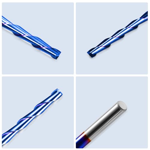 HQMaster 1/8" Shank CNC Router Bits 2 Flute Upcut CNC Bit End Mill 10pcs - size: 1/8"CED x 1/8"SD x 1"CEL x 2"OAL