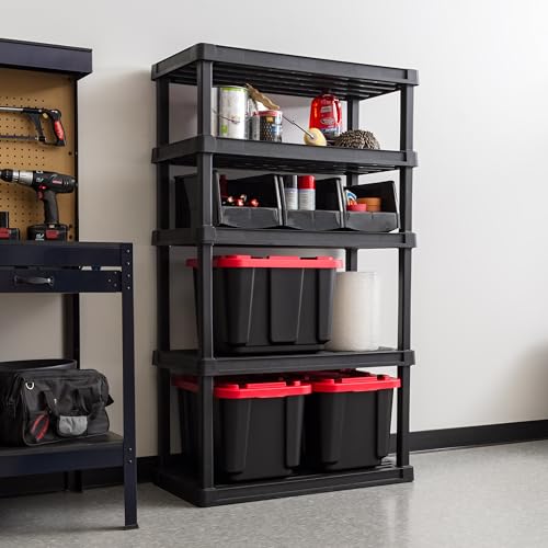 IRIS USA Plastic Storage Shelves |Made in USA| 68"H x 36"W x 18"D - Black - size: 5 Tier | 18"D x 36"W x 68"H