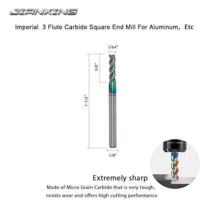 7/64" Carbide Square End Mill, 3 Flute, DLC Coating, 4 Pcs - size: 7/64" (4 Pieces)