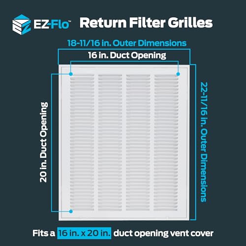 EZ-FLO 16 x 20 Inch (Duct Opening) Return Air Vent Cover for Wall or Ceiling, Solid Steel Return Air Filter Grille, HVAC Vent Cover, White, 61631 - size: 16 in. x 20 in.