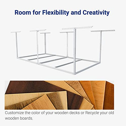 FLEXIMOUNTS 4x8 Overhead Garage Storage Rack, Without Decking, White - color: White