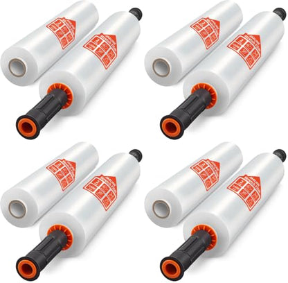 JARLINK Stretch Film, 15" x 1000' Shrink Pallet Wrap W/Handles, 60 Gauge (Pack of 4) - size: 8 Pack, style: Orange Handles