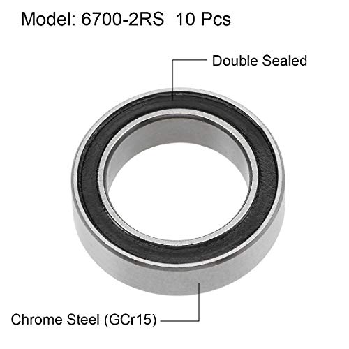 uxcell 6700-2RS Deep Groove Ball Bearings Z2 10mm x 15mm x 4mm Double Sealed Chrome Steel 10pcs - size: 10mm x 15mm x 4mm