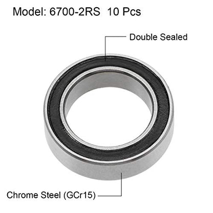 uxcell 6700-2RS Deep Groove Ball Bearings Z2 10mm x 15mm x 4mm Double Sealed Chrome Steel 10pcs - size: 10mm x 15mm x 4mm