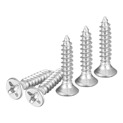 DTGN 100Pcs M3x16mm Flat Head Wood Screws, 304 Stainless Steel Phillips Self Tapping Screws - Good for Woodworking, Furniture - Silver - size: M3x16mm