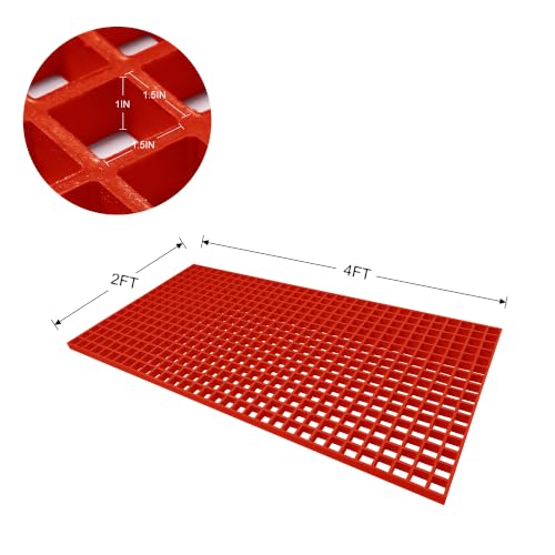 Agfabric 24x48x1in Fiberglass Grating Cover, Heavy Duty FRP Cover for Car Wash, Trench Drain, Driveway Patio Drain Channel, Wearproof, Rustless, Prevent Debris Blocking Channels, Red, 1pc - color: Red, size: 2ftx4ft x 1in