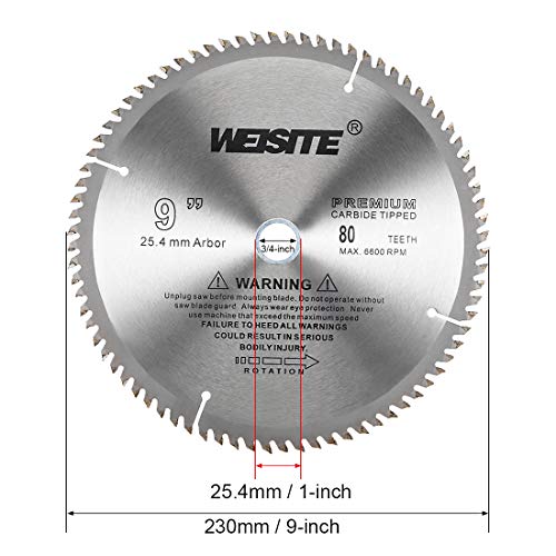 uxcell 9" Circular Saw Blade, 80T 3/4" Arbor, Wood Tungsten Carbide Tipped (TCT) Slitting Saw