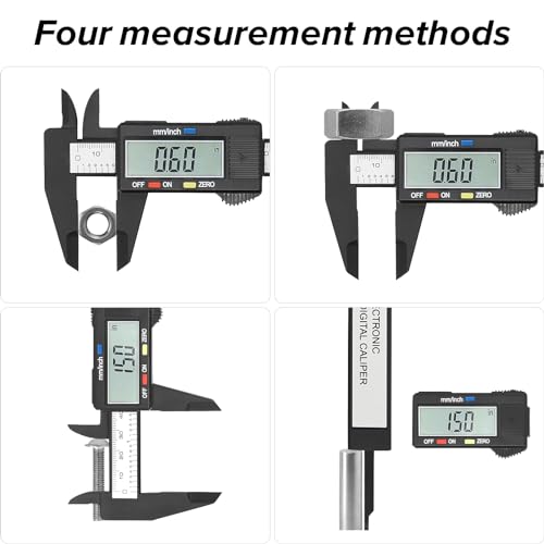 Electronic Digital Caliper, Plastic Vernier Caliper, Caliper Measuring Tool with Inch/Millimeter Conversion, Extra Large LCD Screen, 0-6 Inch/0-150 mm, Auto Off Featured Micrometer Ruler
