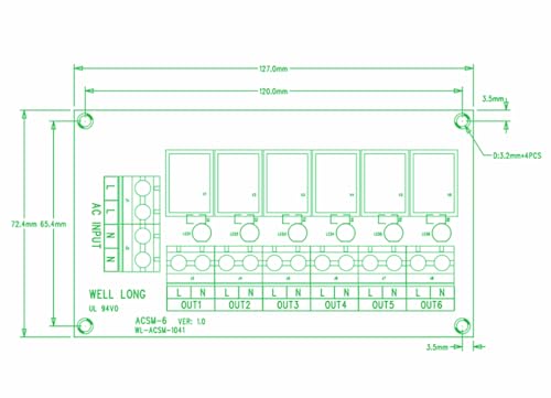 DIN Rail Mount 6 Channel Rocker Switch AC 125V 250V Power Distribution Strip Module