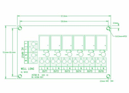 DIN Rail Mount 6 Channel Rocker Switch AC 125V 250V Power Distribution Strip Module