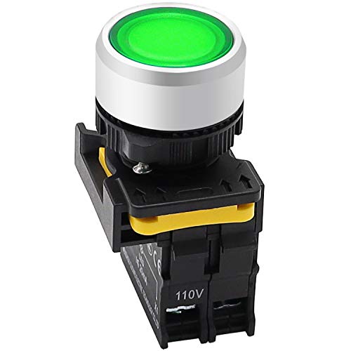 mxuteuk Green LED Light Voltage 110V-220V 22mm 1NO Waterproof IP65 SPST Momentary Push Button Switch 10A 600V LA155-A1-10D-G - color: Green 1NO