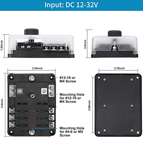 12 Volt Fuse Block, Waterproof 6 Way Fuse Box with 6 Ground Negative Busbar for Automotive[100 Amp Max] [ATC/ATO Fuses] [LED Indicator] [2 Spare Fuse Slots] for Car Boat Marine RV DC 12-24V - style: 6 Way Upgrade