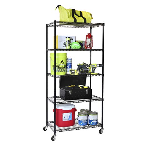UltraDurable 5-Tier NSF Steel Wire Shelving, 36"W x 18"D x 75"H, Black - color: Black, size: 5-Tier Shelving, 36" W x 18" D