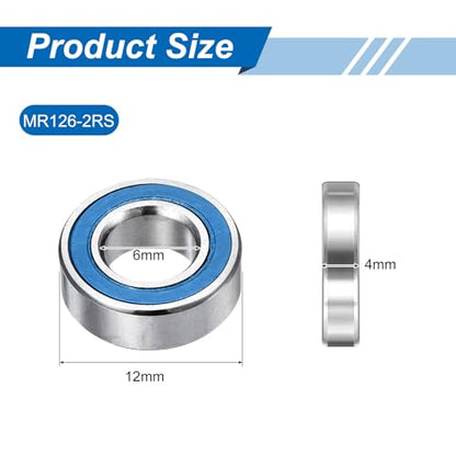 uxcell 10 Pcs MR126-2RS Micro Bearings, 6x12x4mm Chrome Steel, ABEC7 - size: MR126-2RS