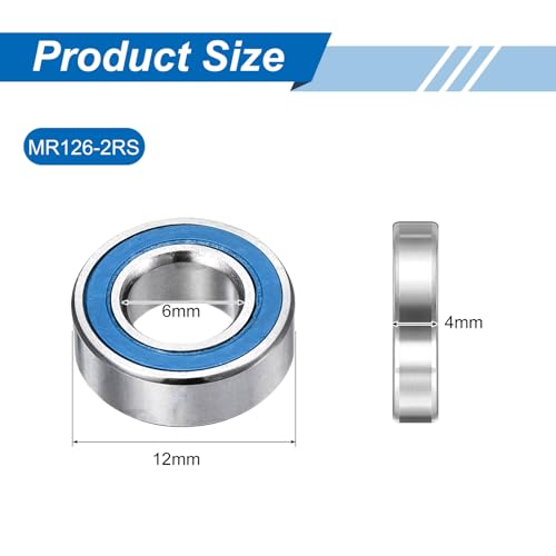 uxcell 10 Pcs MR126-2RS Micro Bearings, 6x12x4mm Chrome Steel, ABEC7 - size: MR126-2RS