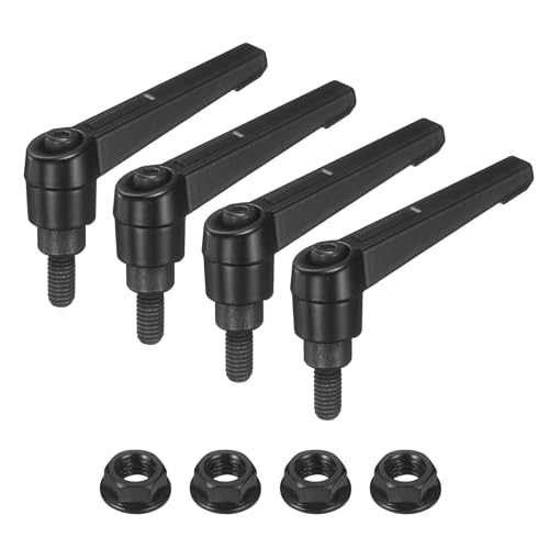 uxcell 4Pcs Adjustable Clamping Lever Handles, M6x12mm Zinc Alloy Male Thread Stud Knobs with Nuts Quick Release Bolt Rotating Screw Handles for Lathes Woodworking, Black - size: M6x12mm