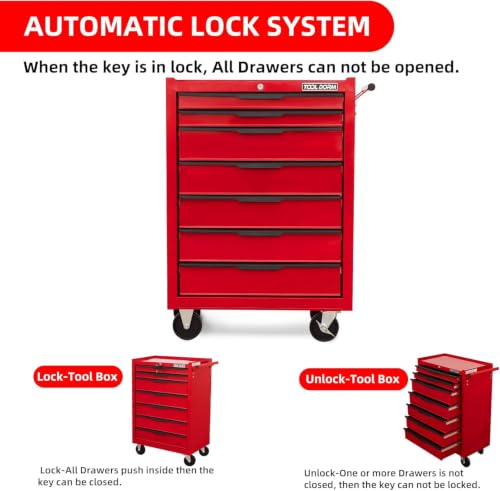 7-Drawer Toolbox with Wheels, Rolling Toolbox - color: Red-7