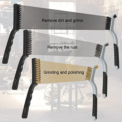 VASTOOLS Wire Brushes Cleaning Set 6Pc, 9" and 7", Wire Brushes for Cleaning Welding Slag, Rust and Dust. Includes Brass, Nylon, Stainless Steel Brushes with Strong Handle - size: 7" 9"