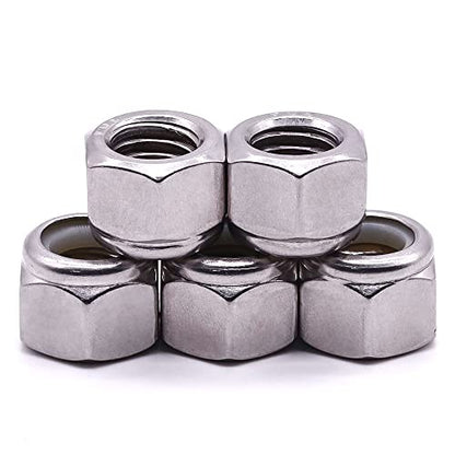 1/4"-28 Nylon Lock Nuts, 304 Stainless Steel (18-8) Hex Insert Locknuts, UNF FIne Thread, Anti-Vibration for Automotive & Home Repair, 50 Pack - size: 1/4"-28