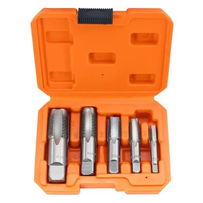 HFS(R) 5PCS NPT Pipe Tap Set, 1/8", 1/4", 3/8", 1/2" and 3/4", with Plastic Case for for Accurate Threads, Assorted Plumbers Mechanics DIY Thread Cutting Tools - size: 5PCS:1/8",1/4",3/8",1/2",3/4"