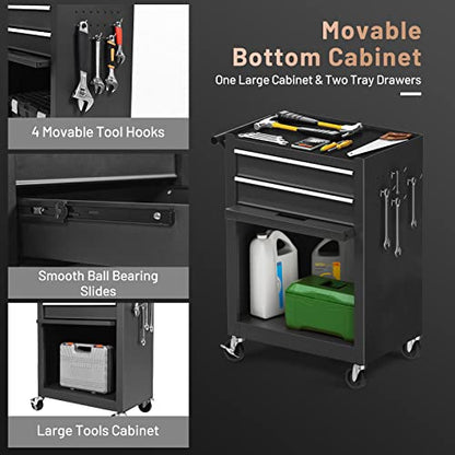 ERGOMASTER Rolling Tool Chest - Removable Top Box Large Bottom Cabinet with Casters and Lock System Tool-Box - Heighten 6-Drawer Black - color: Black, size: 6-Drawers
