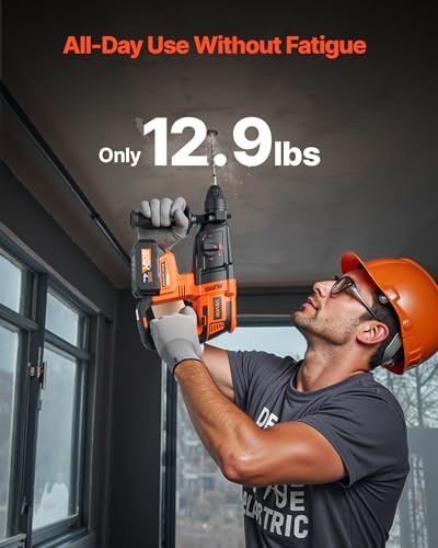 VEVOR 1-1/8" SDS-Plus Rotary Hammer Drill, 20V Brushless Cordless SDS Hammer Drills, 4.0Ah Lithium-Ion Battery Powered, 3.0A Fast Charger, 4 Modes, Rotomartillo for Concrete,1200 RPM, 5300 BPM - size: 1-1/8 in
