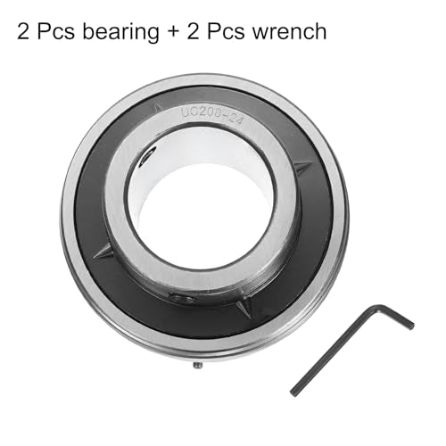 uxcell 2pcs UC208-24 Pillow Block Bearings 1-1/2" Bore Bearing Units Chrome Steel (GCR15) Flange Mounted Bearing Housing with Wrench - size: UC208-24 (ID 1 1/2")