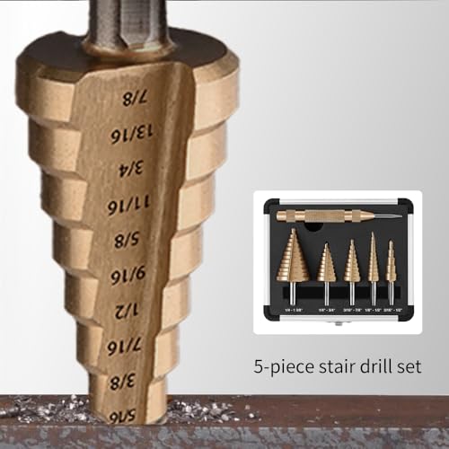 5PCS Step Drill Bit with Automatic Center Punch - size: 6Pc Set