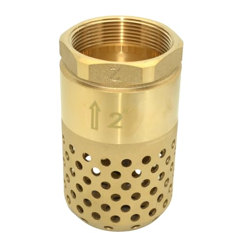 VARMHUS Brass Foot Valve with Strainer, NPT Spring Loaded Check Valve, Lead-Free One-Way Backflow Preventer with Filter Screen for Water Pump and Irrigation Systems (2")