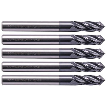 4 Flute 90° Solid Carbide Drill Mill Set(5Pc, 1/4"), AlTiN Coated - size: 5Pcs 1/4"