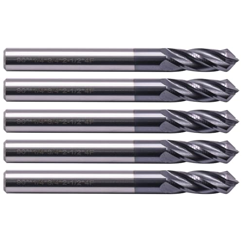 4 Flute 90° Solid Carbide Drill Mill Set(5Pc, 1/4"), AlTiN Coated - size: 5Pcs 1/4"