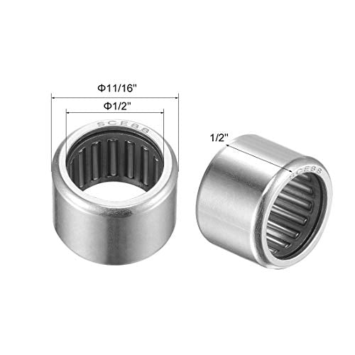 uxcell SCE88 Needle Roller Bearings 1/2-inch Bore 11/16-inch OD 1/2-inch Width Chrome Steel Open End 5pcs - size: 1/2x11/16x1/2"